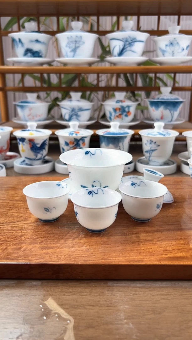 微瑕玉兰130ml三才盖碗+小美人杯6个