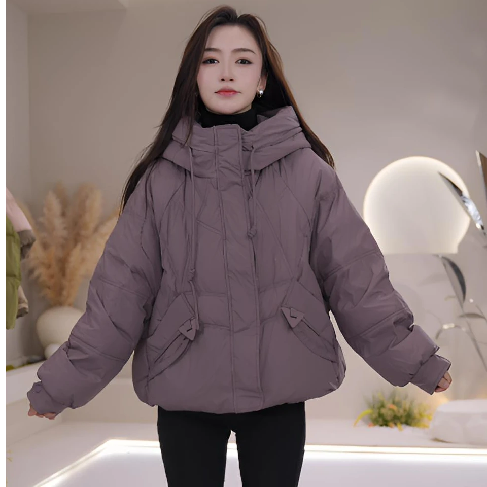 2025女短款羽绒白鸭绒连帽时尚新中式宽松韩版保暖摩斯风