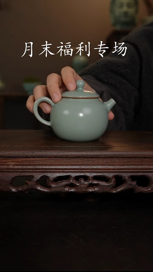 摆件瓷仿古手工军绿苹果壶