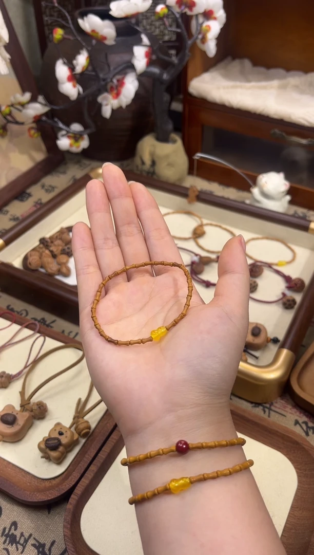 手串桃核【桃缘行】竹节「黄色葫芦」桃木桃核辟、挡、驱、护 备注手围