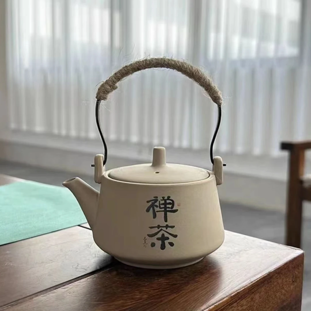 禅茶粗陶提梁壶+2个粗陶杯子 Z145