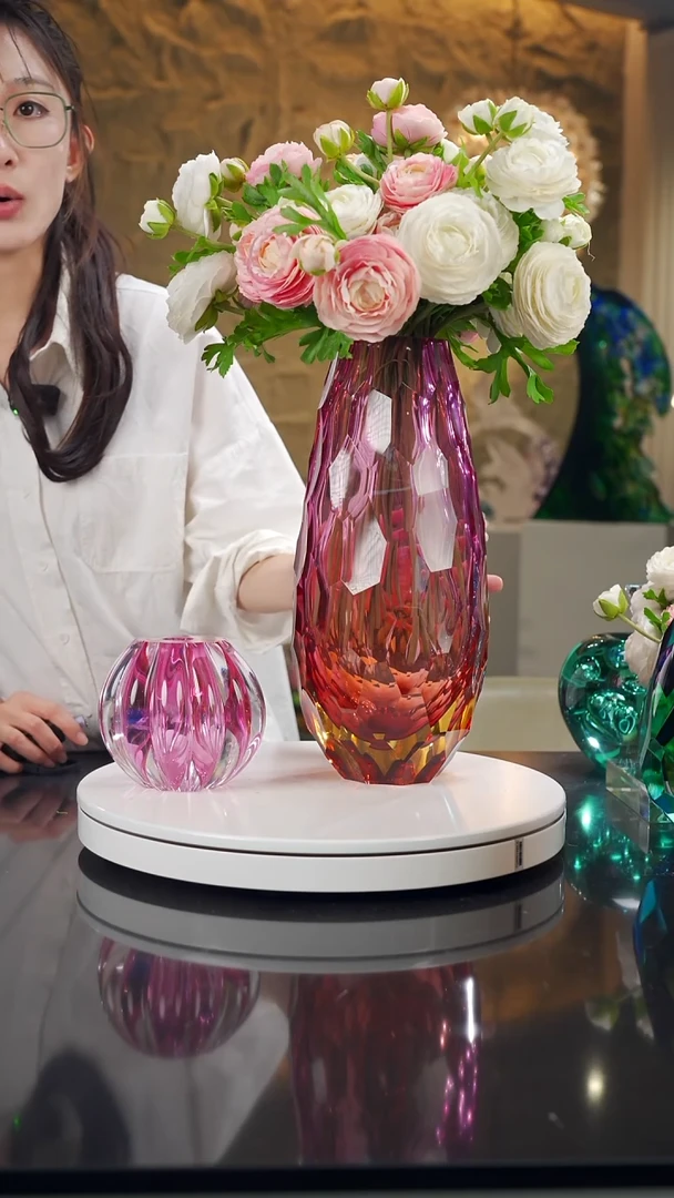 手工艺品琉璃金红琥珀色凹面花器带香薰瓶