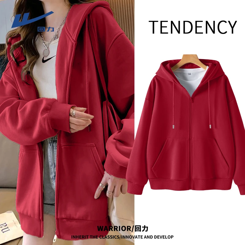 Warrior/回力2025新款连帽休闲风拉链开衫上衣开衫宽松春秋外套女