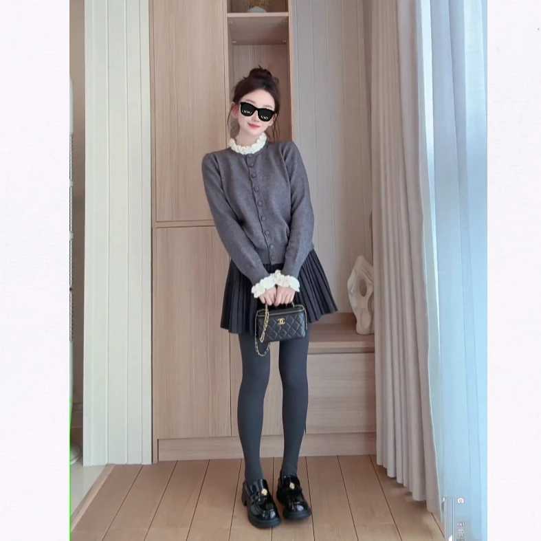 C2639W088#新款学院风套装针织洋气长袖上衣搭配时尚气质百搭短裙