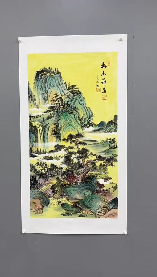 国画锦煌专属/李鲤手绘/幽山雅居/画芯100*55/金碧三尺