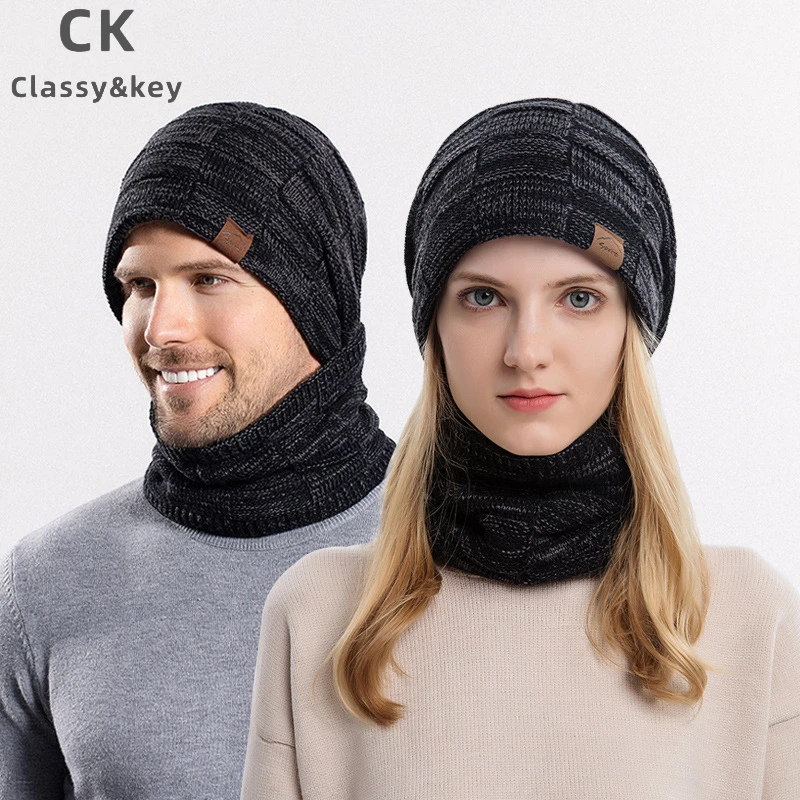 Classy key新加坡设计师联名款冬季情侣针织毛线帽子围巾两件套装