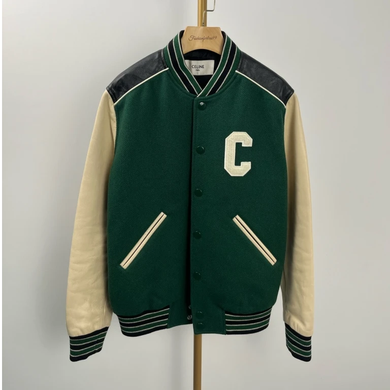 99新 Celine/思琳 绿色字母logo拼接长袖夹克外套 44 11232892