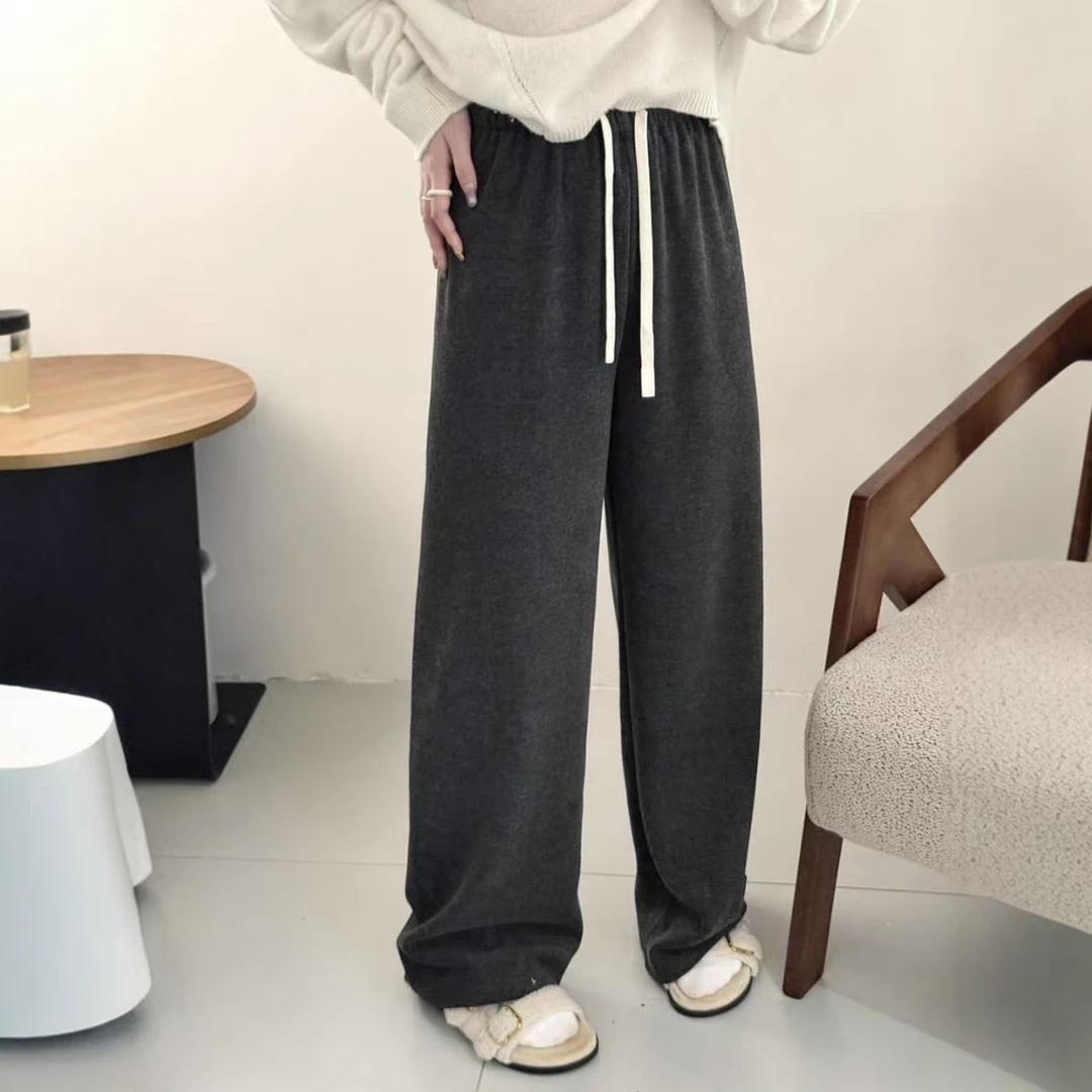 【静姐家】68520【加绒】秋冬松紧腰休闲百搭显瘦垂感直筒休闲糯米裤