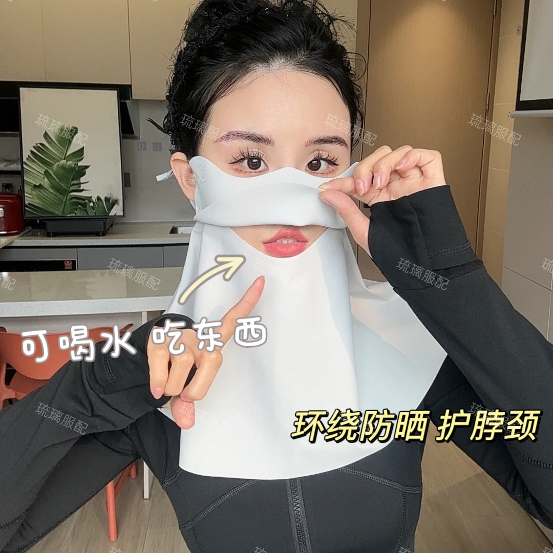 夏季上新可喝水防晒面罩女透气护眼角防紫外线护颈遮阳冰丝口罩