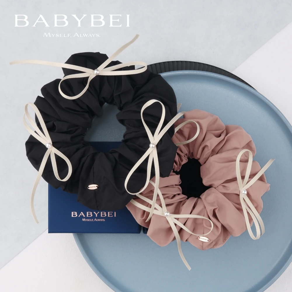 BABYBEI/初贝素素高亮珠大肠发圈蝴蝶结三珠甜美优雅温柔气质黑粉