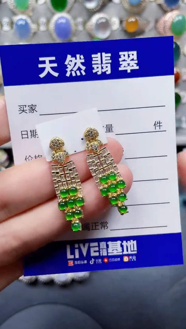 银S925镶嵌翡翠耳饰211