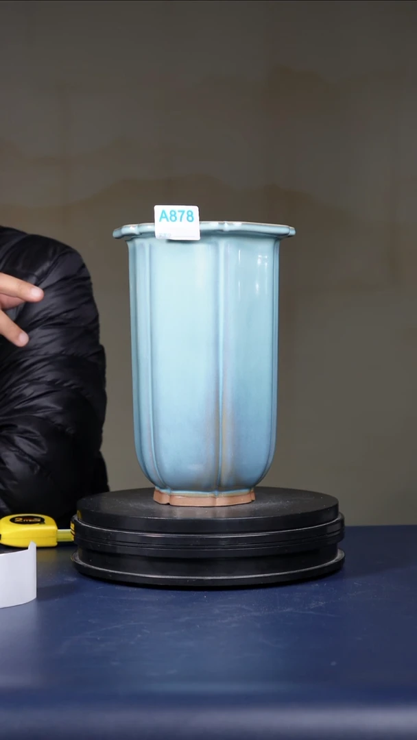 其他A828号微微暇福利钧瓷天青釉高葵口盆 口径17高25.5