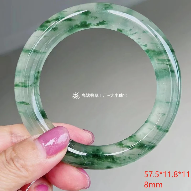 大小珠宝高冰起荧光飘兰花天然翡翠手镯送礼高端缅甸翡翠飘花手镯