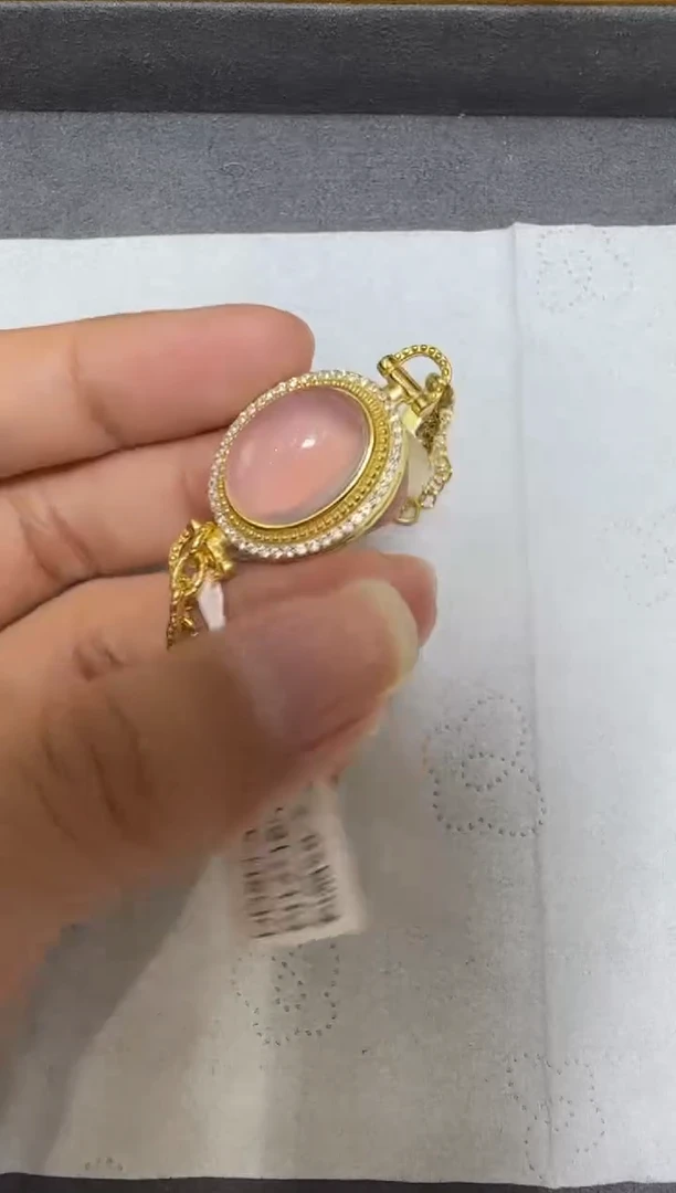 银S925镶嵌手链水晶约12*16mm星光粉晶S925银镶手链