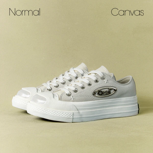Ocai Normal Canvas浅灰色开口笑情侣厚底鞋硫化鞋增高鞋帆布鞋子