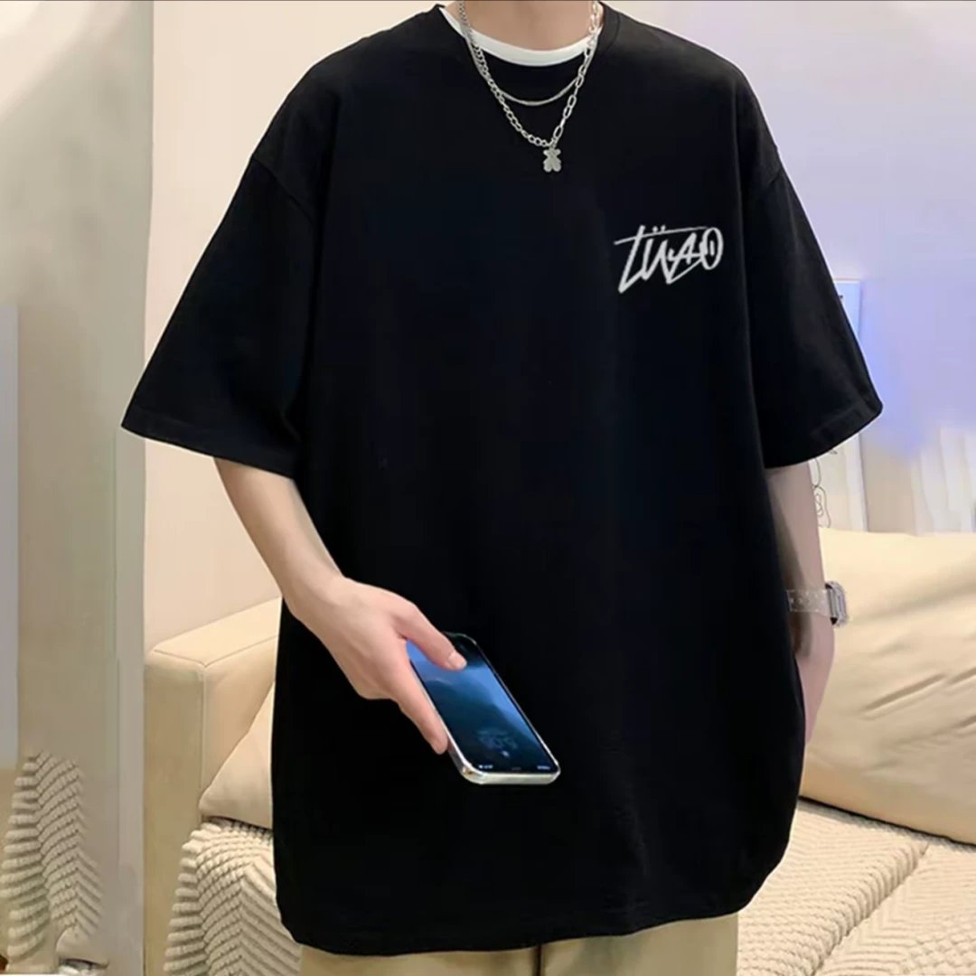夏季新款纯棉短袖T恤帅气休闲宽松百搭创意个性简约印花男女上衣