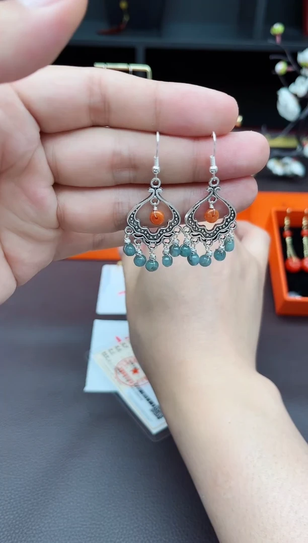 翡翠银S925镶嵌耳饰432000