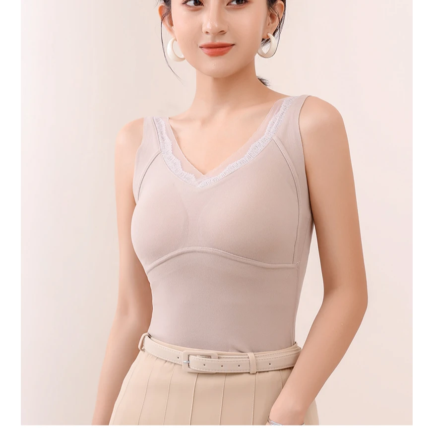秋冬女士蕾丝羊毛蚕丝花边保暖背心5025 5035