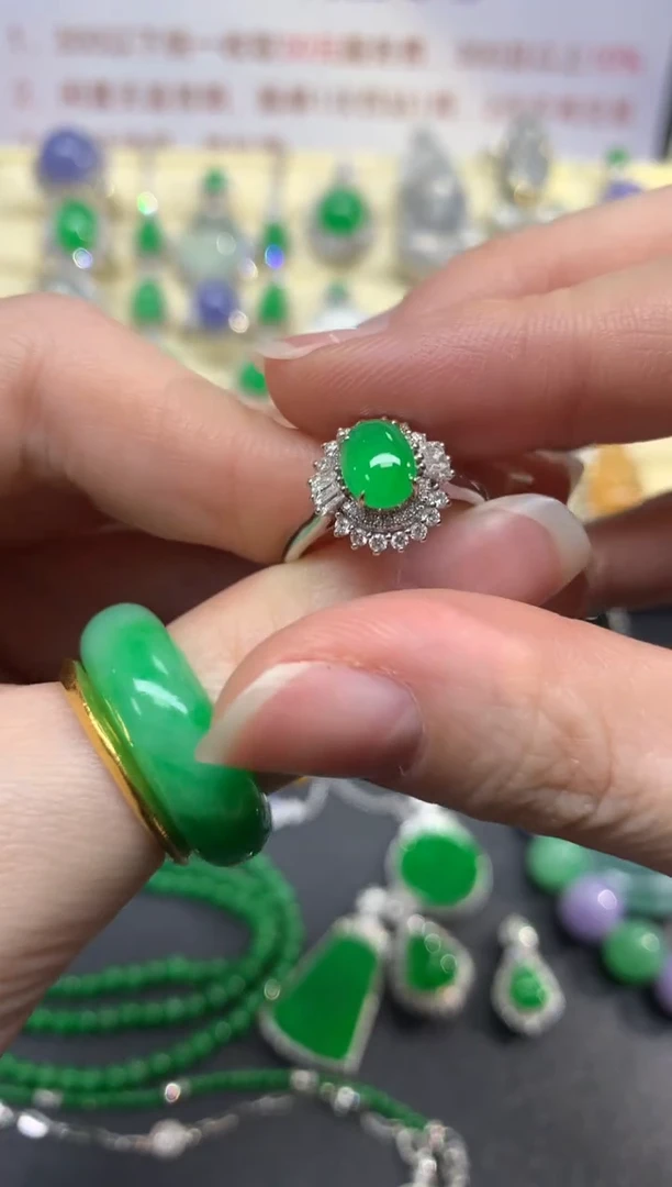 翡翠戒指18K金镶嵌戒指|5100+510