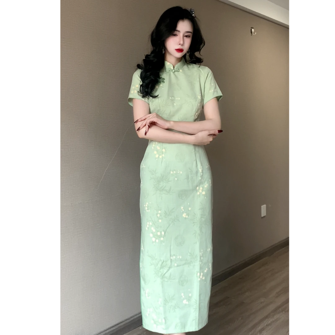 【醉佳人】2025新款丝麻显瘦日常修身气质夏季中式优雅旗袍 衣长125