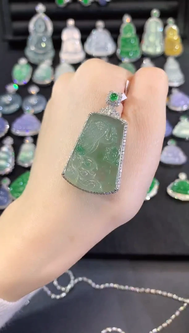 吊坠(不含链)18K金镶嵌翡翠44-凤穿牡丹