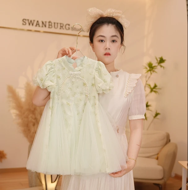【Y.d1852】2025夏季新款女童清新圆领主裙女宝气质网纱连衣裙绣花