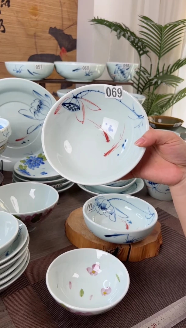 手绘中暇福利画鱼6.3寸高足碗（单只装）