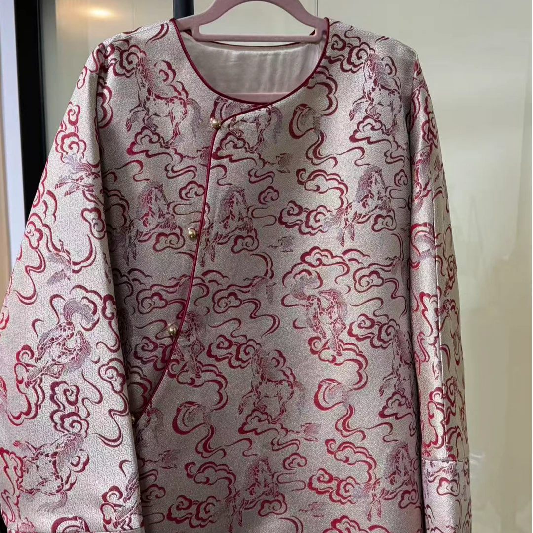 100%桑蚕丝！马年限定！李德喜平步青云浮光锦毛衫