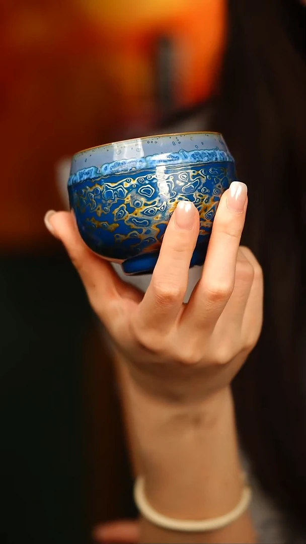 @渐变犀皮蓝金银主人杯@非遗大漆