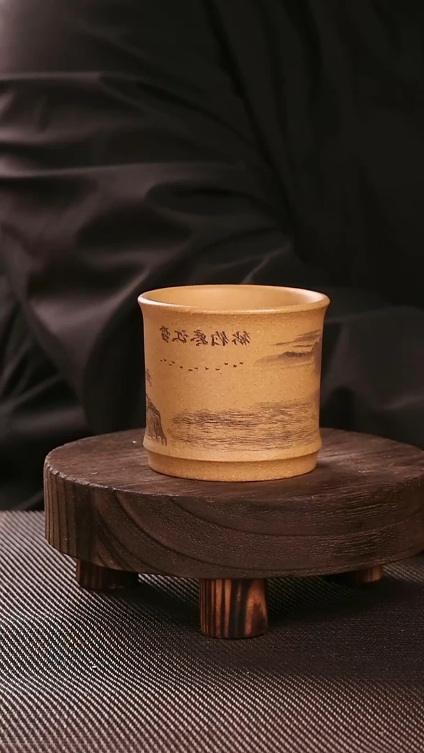 茶杯紫砂紫砂刻绘主人杯独钓寒江雪