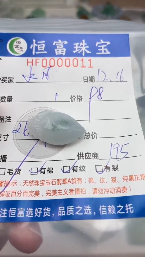 颈饰未镶嵌翡翠水**海翡翠挂件