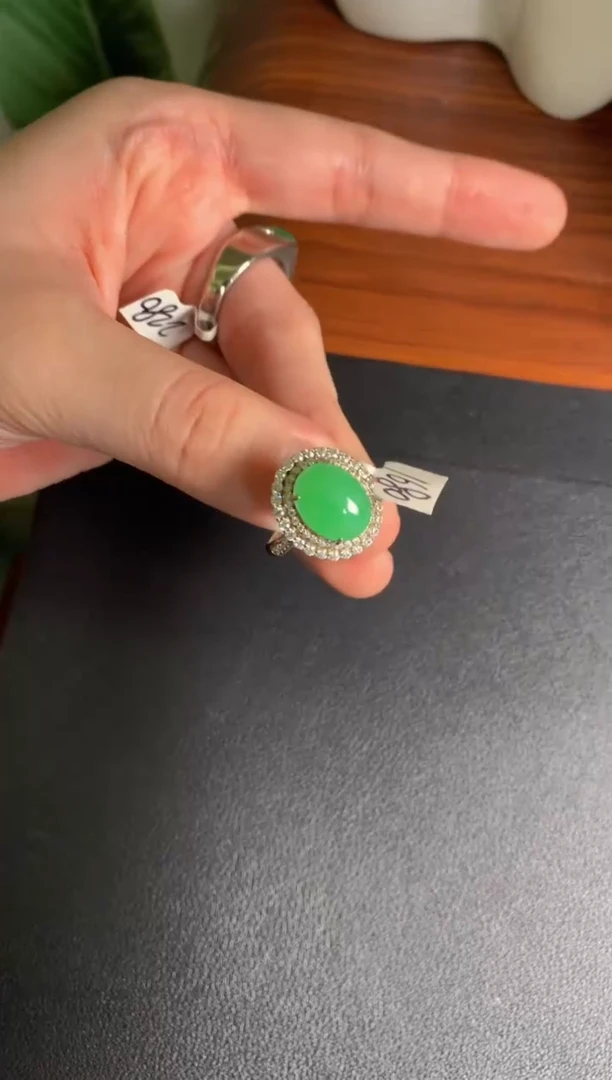 翡翠戒指银S925镶嵌翡翠