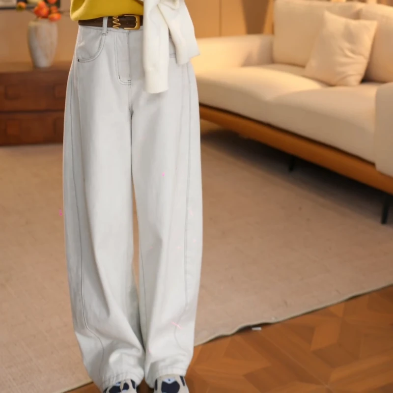 【白鲤】秋冬新款加厚时尚显瘦高腰休闲风阔腿牛仔裤LK2508629