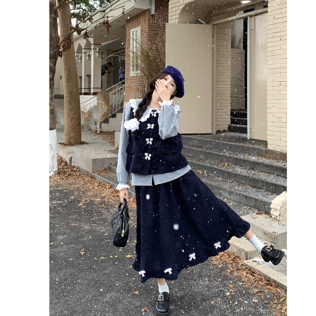 秋冬三件套休闲甜美清新学院时尚套装显瘦时尚小众炸街高级感女装