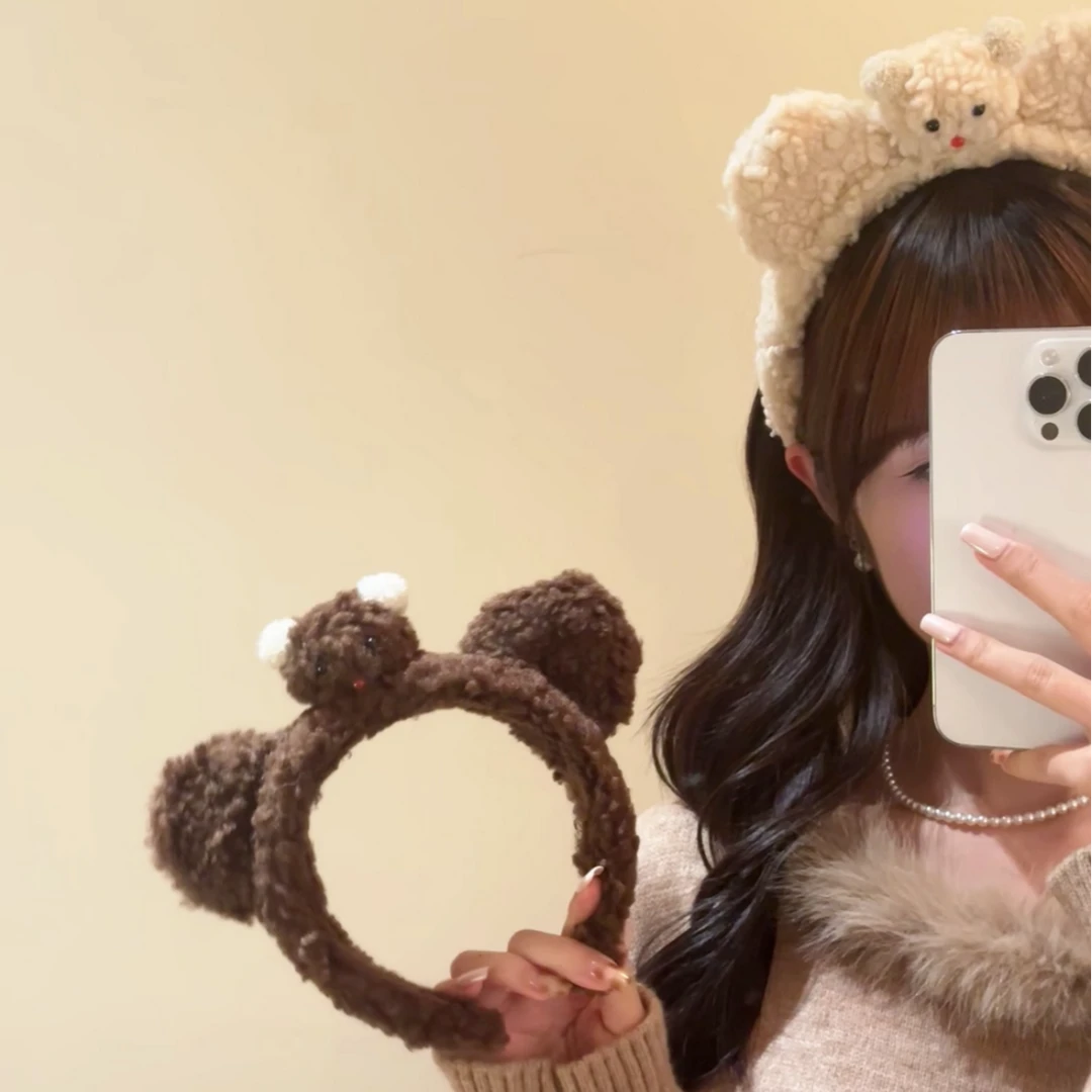 秋冬可爱毛绒小熊发箍女卡通新款秋冬洗脸发卡高颅顶头饰防滑头箍