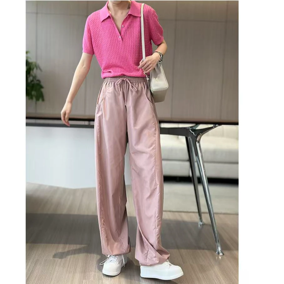 宝丫轻奢  T女式时髦工装风轻薄皮肤裤抽绳束脚休闲裤K2729