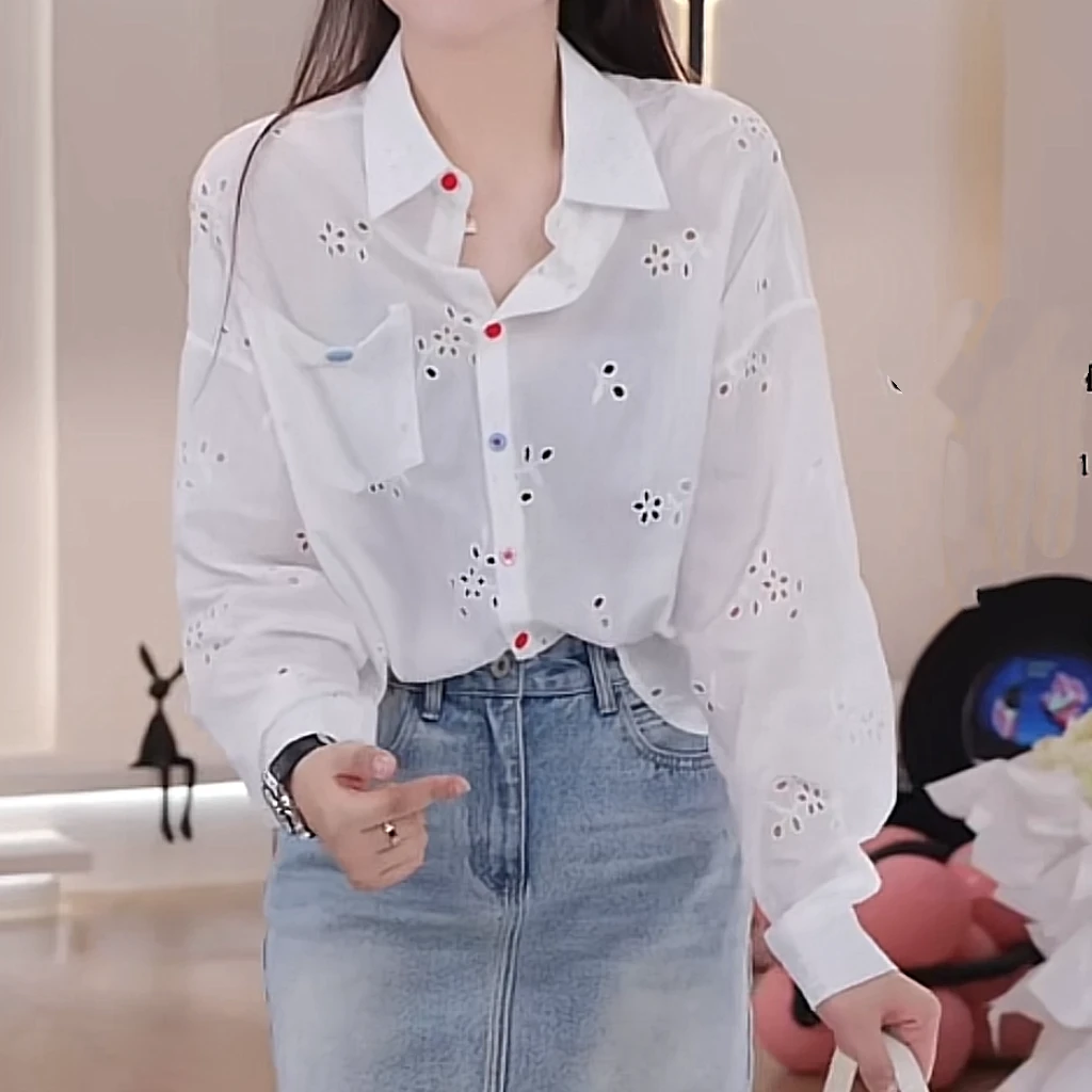 重工镂空衬衫2025早春款韩版上衣设计感气质白色长袖高级感衬衣