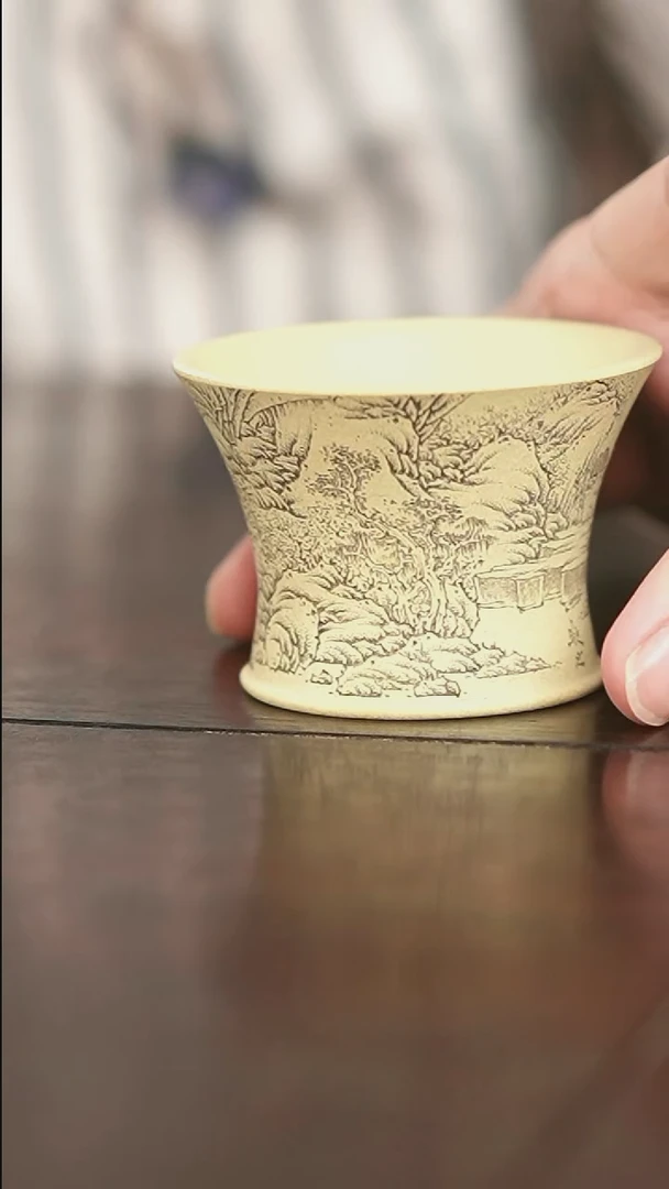 茶杯紫砂牧之-山水-腰杯