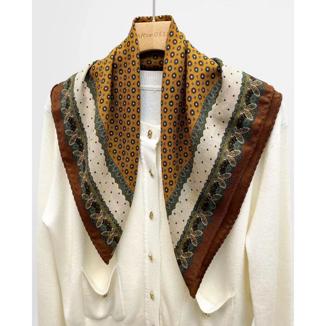 逐梦鸟桑蚕丝羊毛围巾女秋冬方巾时尚百搭丝毛岁月流沙60cm