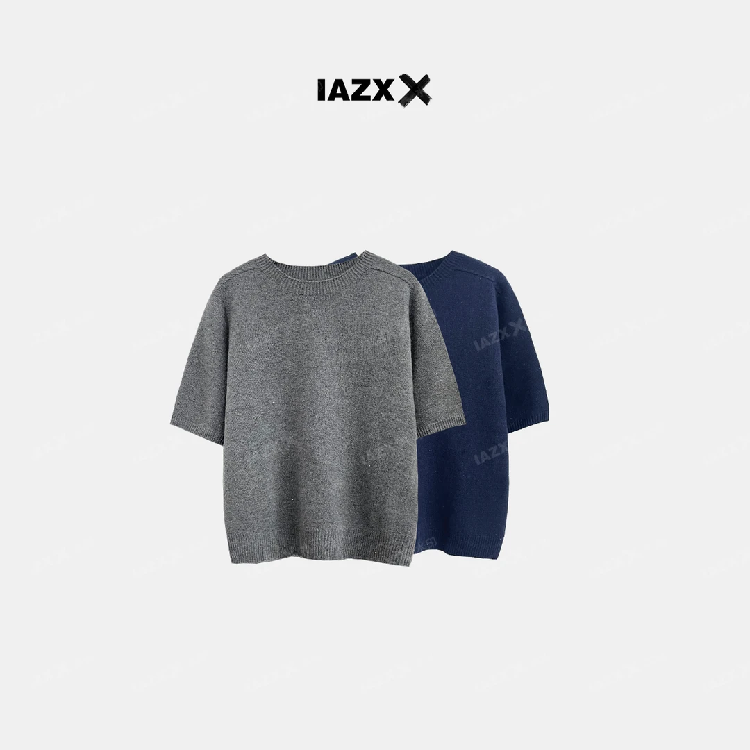 IAZXX「 星梦 」圆领亮片羊绒棉羊毛短袖针织套头衫