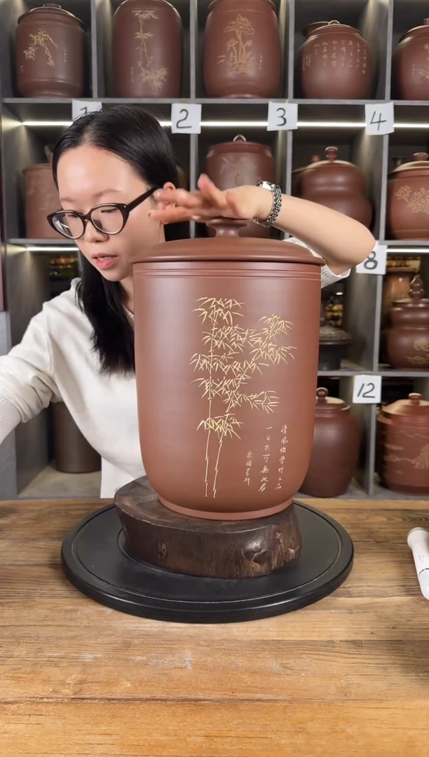 本陶手作坭兴陶6-8斤装茶叶罐手工痕迹