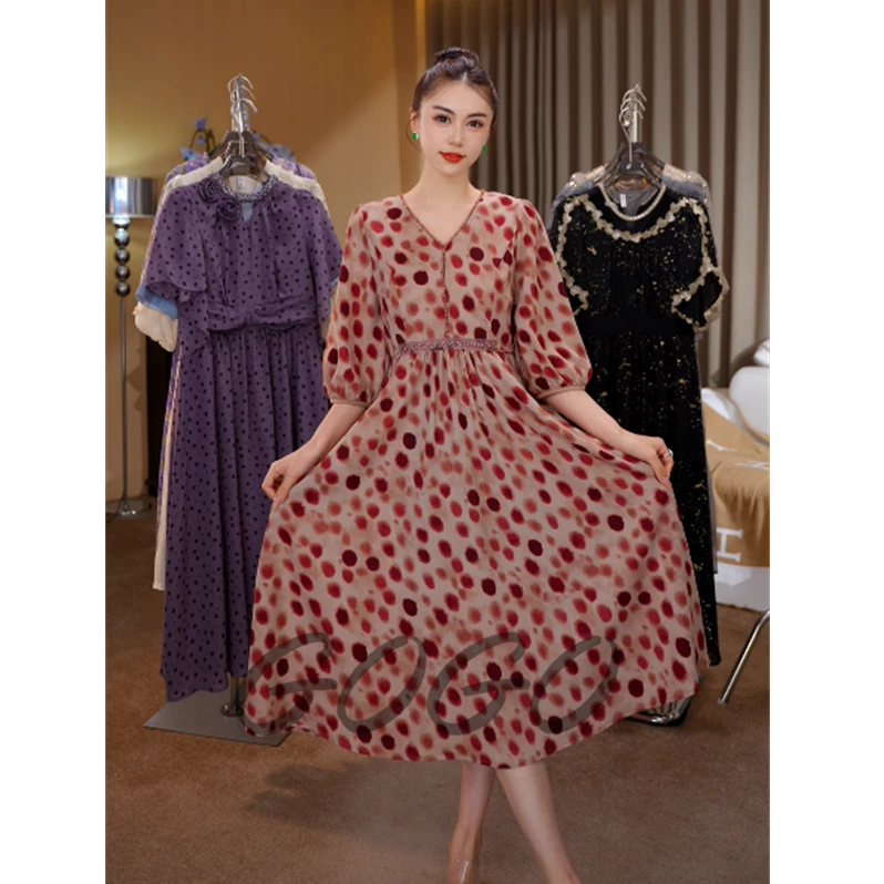 心动时刻 G6091法式轻奢高级感气质显瘦高腰波点连衣裙女夏季裙子