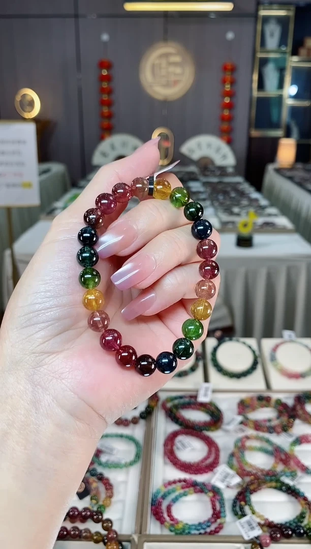 未镶嵌老矿碧玺色标单圈手串8mm+碧玺多样性发一条hon