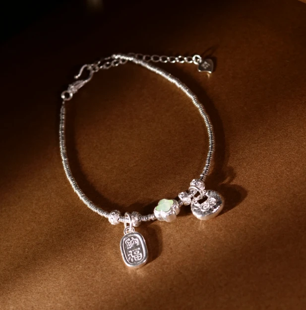 足银手链 足银999四叶草福袋小雨伞扣时尚手链新品夏日限定款