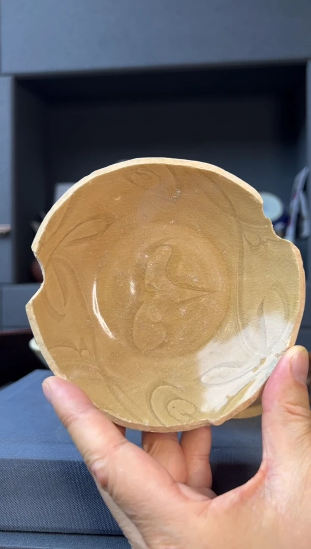 瓷片黄釉开片陶瓷瓷片