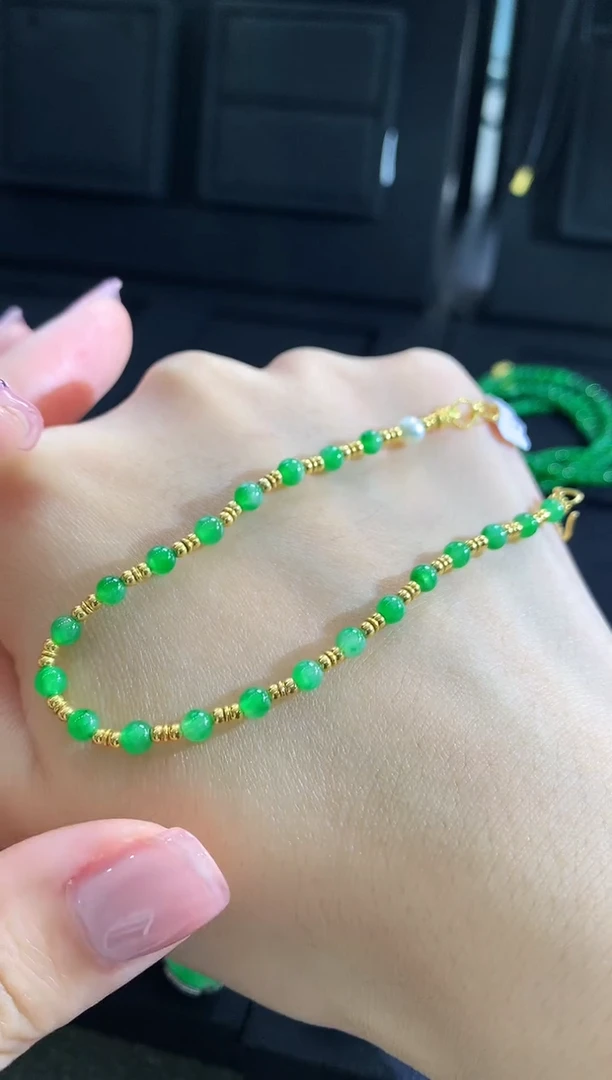 【闪购商品】翡翠手链18K金镶嵌手饰