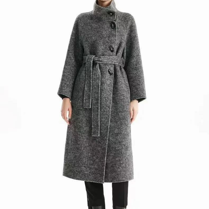 秋冬新款系带双面羊毛气质通勤大衣