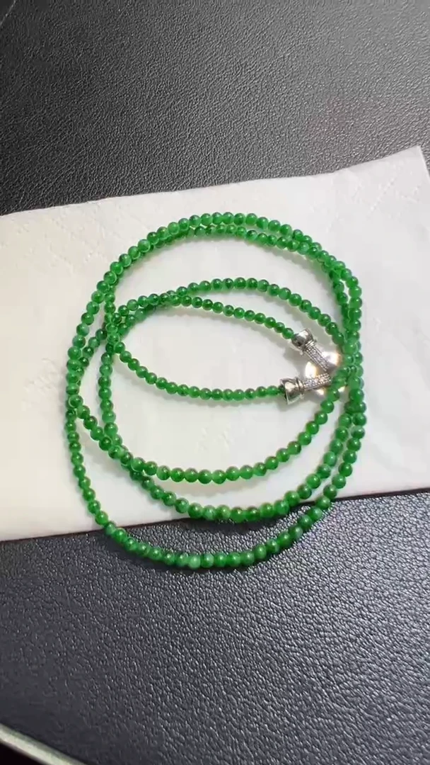 颈饰未镶嵌翡翠2.1-2.5mm绿珠链（三天鉴赏）