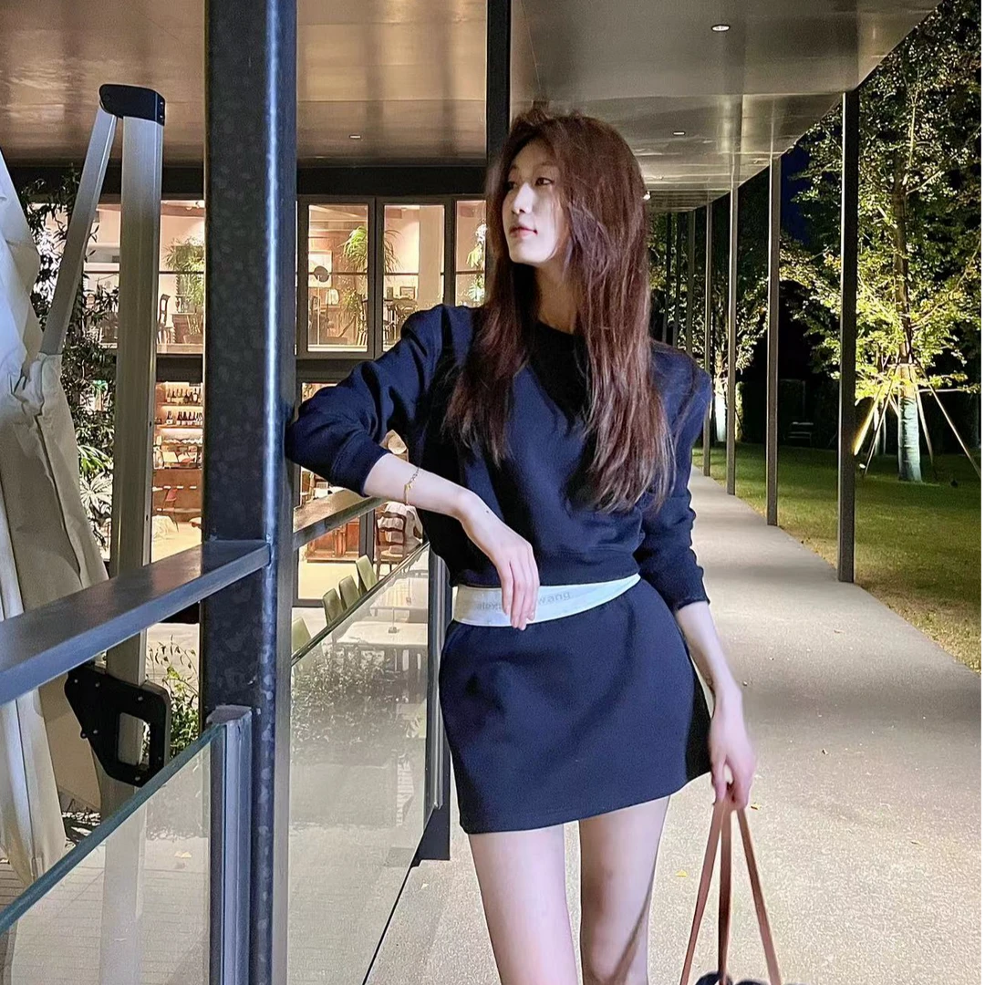 【孙钰颍】时尚套装长袖藏蓝色腰部套装休闲套装时尚气质