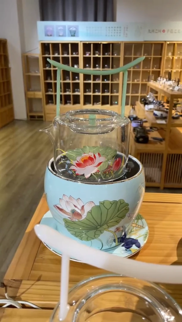 手工艺品玻璃鹊桥壶绿玉荷花